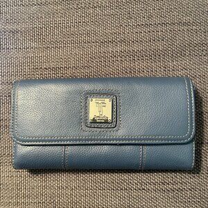 Tignanello Blue Pebbled Leather Flap Clutch Wallet